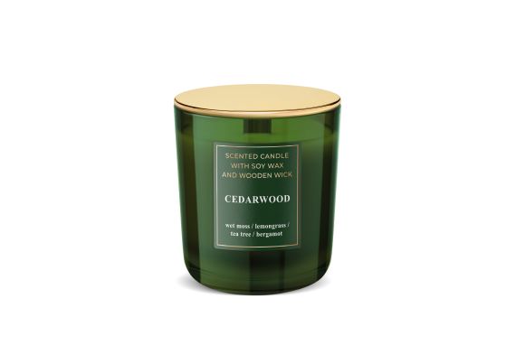 Świeca zapachowa w szkle Wood  Cedarwood150g_GOLD_Lid.jpg